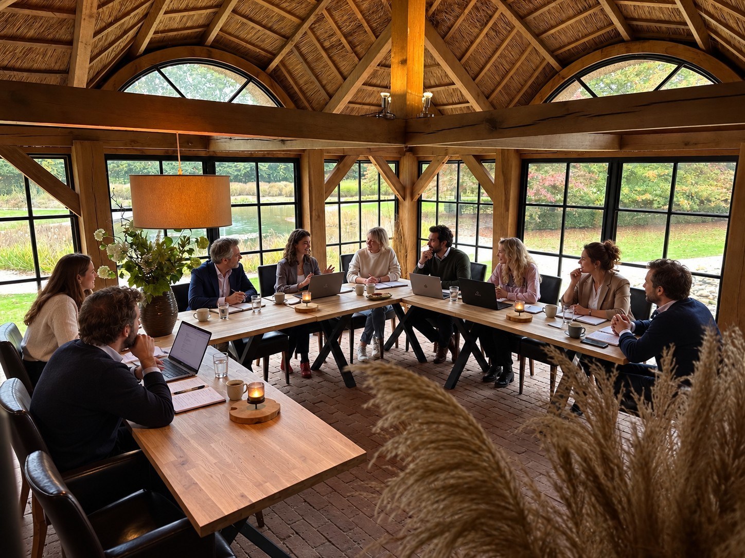Vergaderen in een bijzonder eiken paviljoenhuis op een landgoed